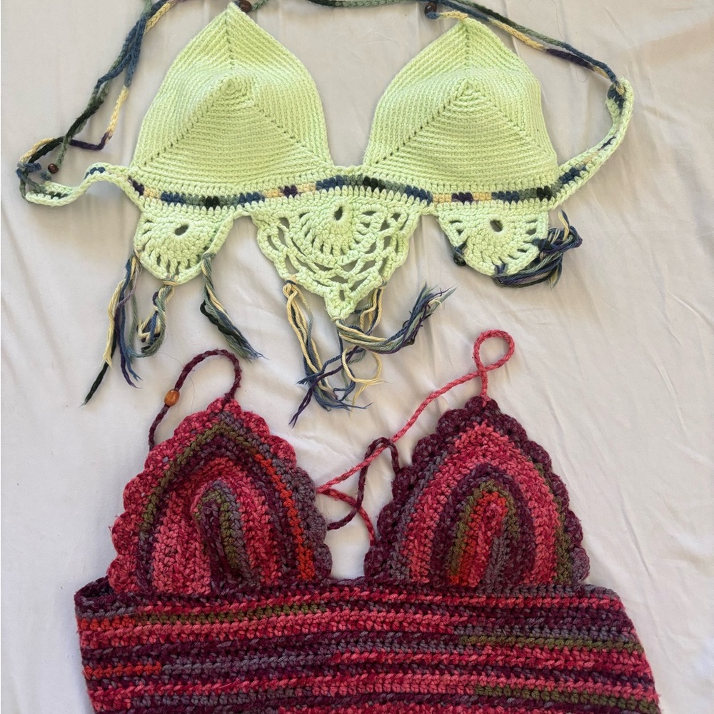 Handmade Crochet Tops in Green and Red